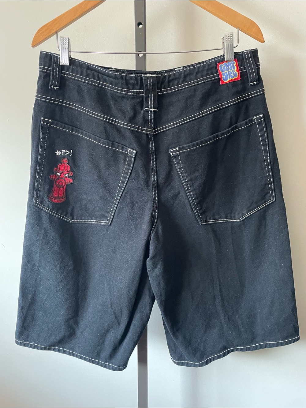 Empyre Ultra Loose Black Denim Jean Skate Long Shorts Jorts Patchwork Zumiez 32